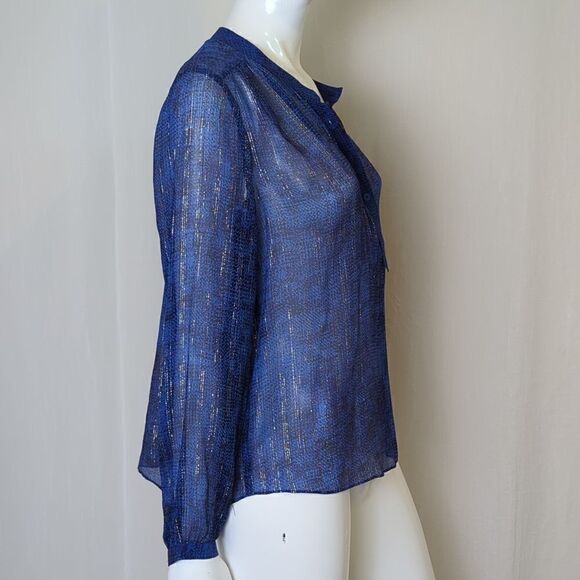 Rebecca Taylor Blue Silk Chiffon Blouse Size 2 - Picture 3 of 6